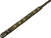 Dutchiz Fortuna Mat Olive Green Luxe Leren Halsband belegd met gele stenen voor de hond maat XL 61,5 cm in NL handgemaakt