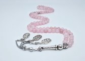 Tasbih 99 Kralen Natuursteen "Roze quartz" – Met tassel Metaal -Tasbeeh 8 mm diameter van de korrel - Model14- Een cadeau voor Moederdag en Vaderdag