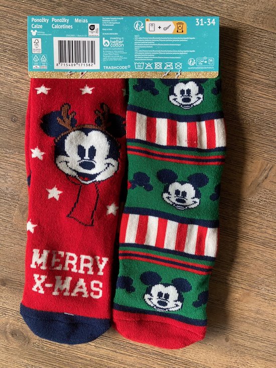 Disney kerstsokken voor kinderen - Mickey Mouse sokken - Multipack - Maat 31-34