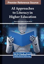 Couverture du livre : AI Approaches to Literacy in Higher Education. Un robot lit un livre bleu. Premier Reference Source, IGI Global.