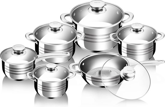 MK - Pannenset Inductie - 12 delig - 5 pannen - kookpotten RVS - PFAS vrij pannensets - Geschikt voor alle warmtebronnen