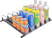 Drankdispenser voor koelkast, zelfschuivende koelkastorganizer, 5-rijen koelkastorganizer voor blikjes met verstelbare breedte voor limonade, bier en andere dranken.