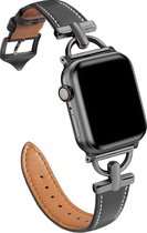 MNCdigi - Elegante lederen smartwatchband - Effen leer - Zwart - Geschikt voor Apple Watch 42mm - 44mm - 45mm - 49mm - Luxe leren band met zilver D-vormige RVS metalen gespen - Voor iWatch Series Ultra/9/8/7/6/SE/5/4/3/2/1 grote modellen