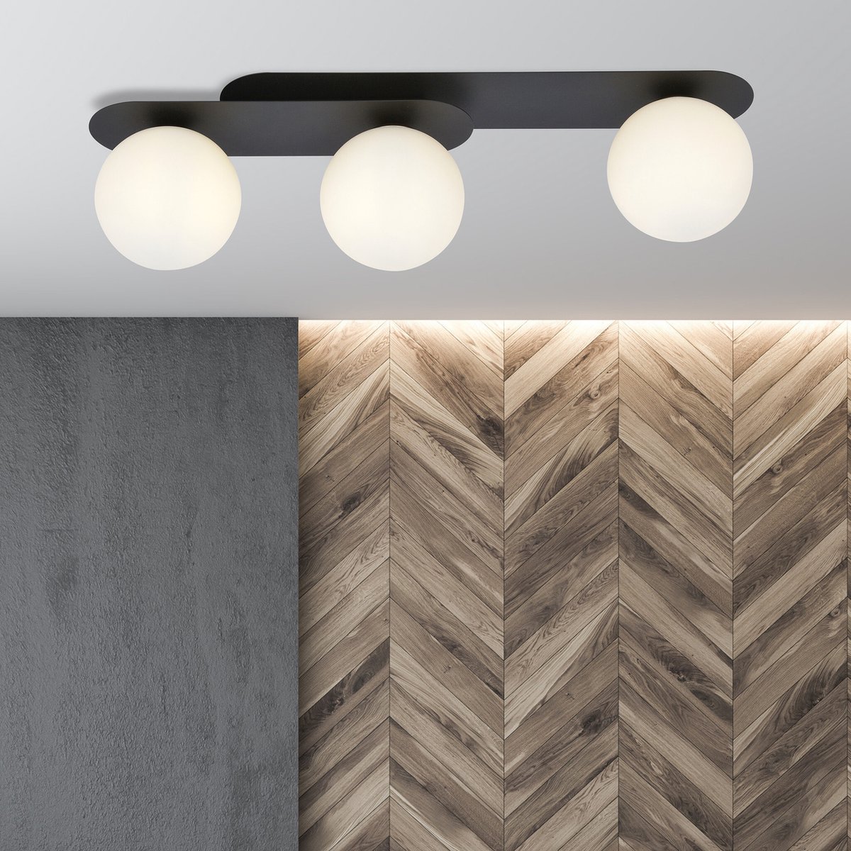 Emibig Randers triple ovalen plafondlamp zwart met 3 witte glazen bollen E14 - Perfect voor moderne interieurs