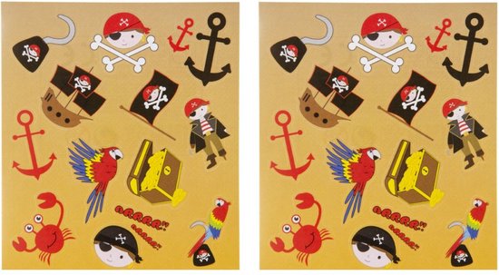 Piraten Stickers | Traktatie | Piratenstickers Stickervel 11,5 X 10 cm | Set van 2 Stickervellen Piraat