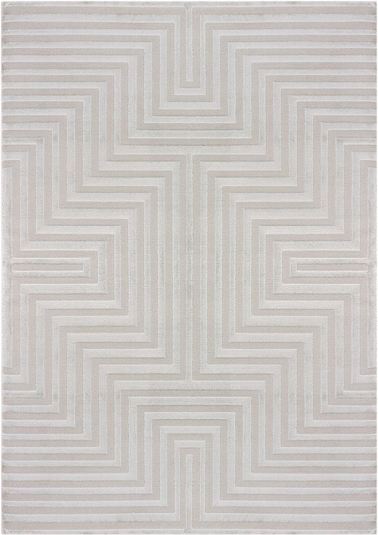 Flycarpets Cara Modern Japandi Labyrinth Vloerkleed - Zilver - 280x370 cm