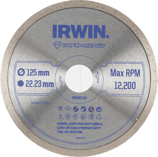 IRWIN Pro Performance diamantzaagblad 125mm voor haakse slijper, keramiek en tegels, volle rand