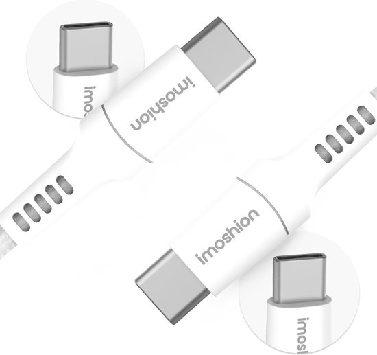iMoshion USB C naar USB C Kabel - 0.25 meter - Snellader & Datasynchronisatie - Oplaadkabel - Stevig gevlochten materiaal - Wit
