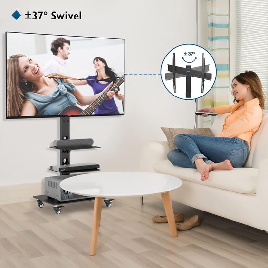 BONTEC Mobiler TV Ständer auf Rollen für 23-60 Zoll Plasma/LCD/LED Fernseher, Tragbarer TV Stand