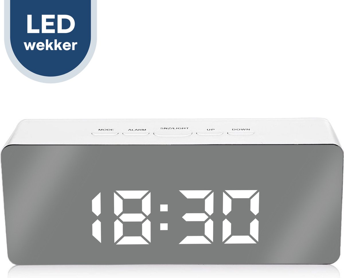 FOXLY® Digitale LED Wekker X85 - Klok - Slaapkamer - Wit - Inclusief USB Kabel