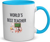 Akyol - worlds best teacher koffiemok - theemok - zwart - Docent - cadeau docent - cadeau koffiemok - juf bedankt cadeau - meester bedankt cadeau - leerkracht bedankt cadeau - cadeau mok - 350 ML inhoud