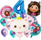 Gabby's Dolhouse - 4 Jaar - Ballonnenset - 13 Stuks - Gabby's Poppenhuis - Feestversiering - Kinderfeestje - Verjaardagsfeestje - Helium ballon - Roze / Paarse / Blauwe Ballon
