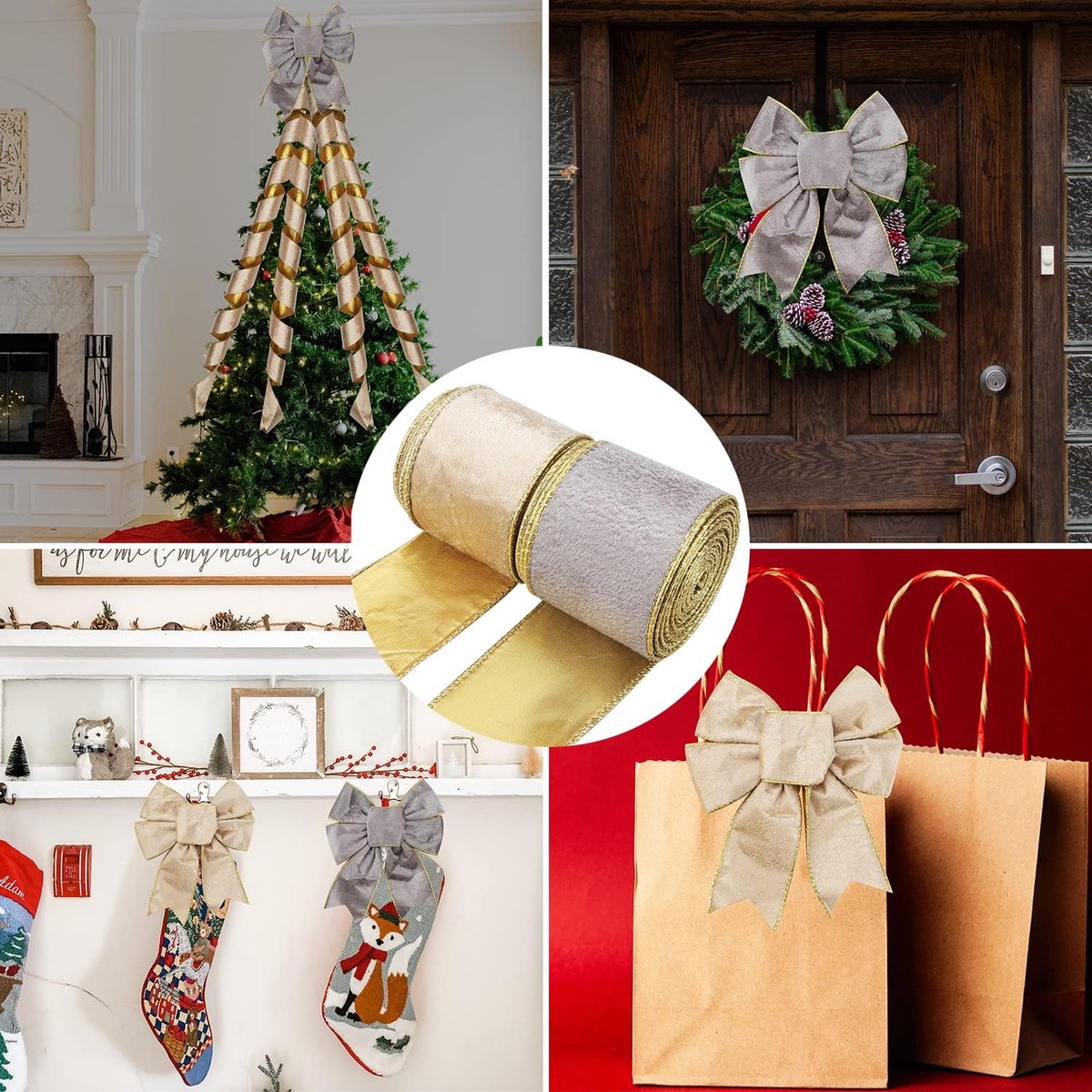 Ruban De Noël Velours Pailleté 9.1 M - Argenté, Pour Sapin, Couronnes, Nœuds, Décoration Festive