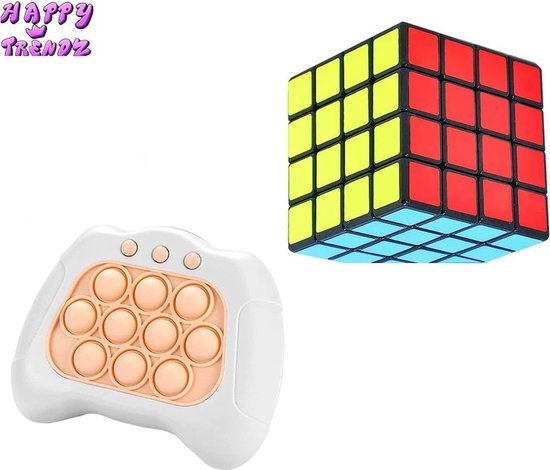 Happy Trendz Puzzel Popit fast game + Cube 4 x 4 - Snelheid - Pop It Spel - Pop It Game - Fidget Toy - Pop It Controller - Pop It Pro - Quick Push - Speelgoed - Anti Stress Speelgoed - Kinderen - Volwassenen - Motoriek Speelgoed - Fijne Motoriek - happy trendz