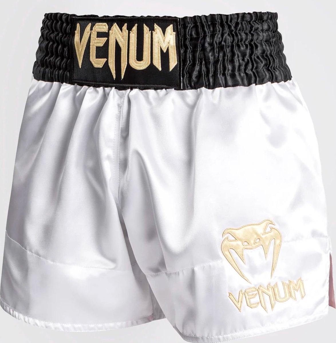 Venum Classic Muay Thai Shorts Zwart Wit Goud Maat L