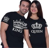 PicOnTshirt - Teetalks Series - T-Shirt Dames - T-Shirt Heren - T-Shirt Met Print- Valentijn - Couple T-Shirt Met King and Queen Print - 2 Pack - Zwart - Heren S/Dames XXL