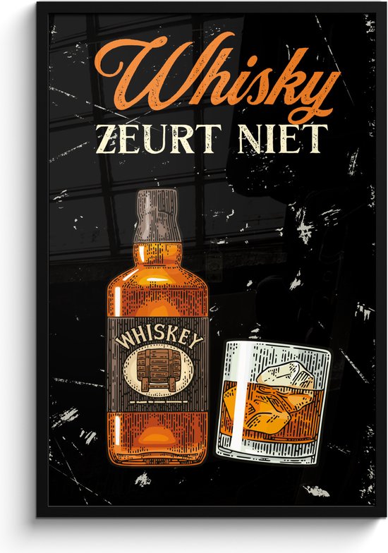 Fotolijst inclusief poster 60x90 cm - Whisky wandbord - Foto in lijst - Muurdecoratie - Mancave decoratie bar - Kroeg en cafe producten - Houten lijsten fotohouder - Posters kaders - Wissellijst - Fotokaders - Photo frame - Kerstkado man