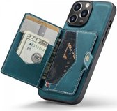 Coque CaseMe JH-01 adaptée à Apple iPhone 15 Pro | Couverture arrière avec porte-carte magnétique | Housse de protection Porte-carte Dos | 4 cartes et factures | Bleu