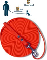 Miqdi lange lijn - BioThane – neon oranje - 5 meter lang – 9mm breed – XS/S – kleine hond – lange hondenriem