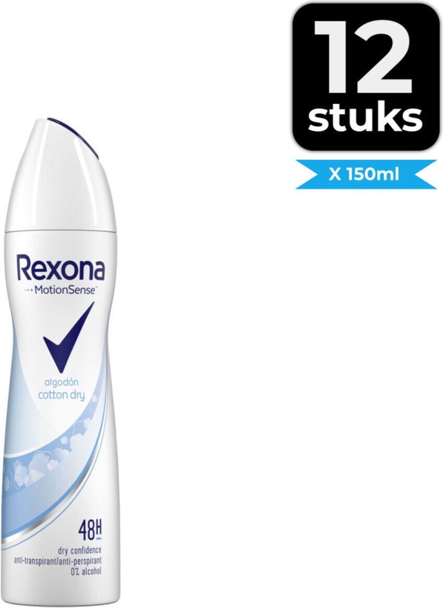 Goedkoopste Rexona Deospray - Cotton Dry 150 ml - Voordeelverpakking 12 stuks