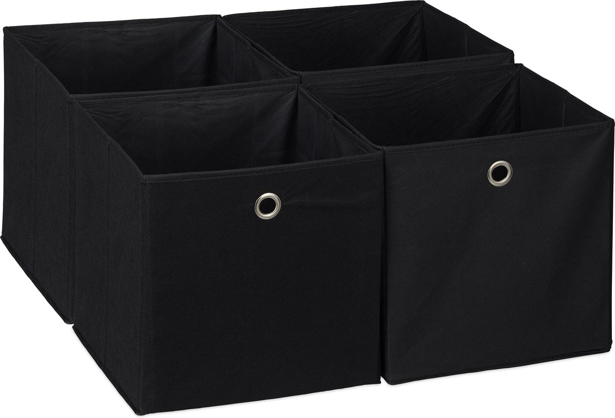 kastmand - set van 4 - opvouwbaar - 30x30x30 cm - voor kleding - speelgoed - zwart