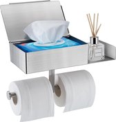 Toiletrolhouder Zilveren Toiletrolhouder Zonder Boren met Natte Doekjes Box Toiletrolhouder Toiletrolhouder met Plank Toiletrolhouder voor Keuken en Badkamer