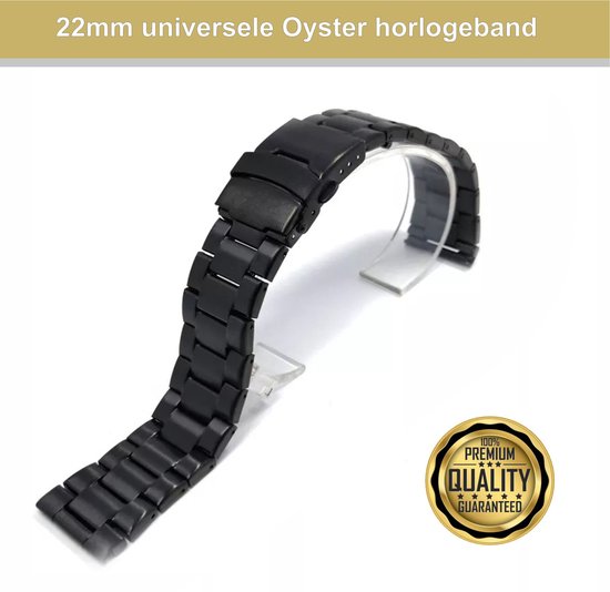 Bracelet de montre Oyster Noir 22 mm universel - Attache bracelet 22 mm - Bracelet de montre acier inoxydable 316l | convient également aux montres intelligentes suivantes Samsung S3 GT, Huawei Wami 2 ticwatch1 Amazfit 1/2, Honor Dream