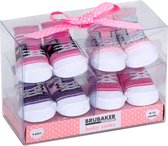 BRUBAKER 4 Paar Babysokken voor Meisjes 0-12 Maanden - Babyshower - Cadeau - Baby Geschenkset voor Pasgeborenen in Geschenkverpakking met Strik - Leuke Sneaker Roze