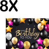 BWK Textiele Placemat - Verjaardag - Balonnen - Happy Birthday - Set van 8 Placemats - 40x30 cm - Polyester Stof - Afneembaar