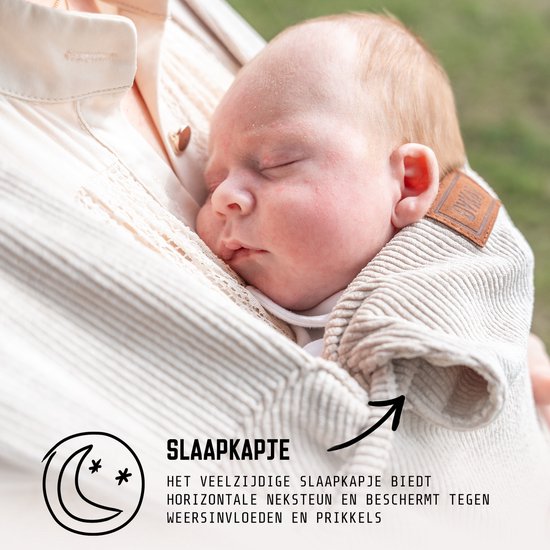 ByKay Draagzak Tiny Click Carrier - Ergonomische Draagzak Newborn newborn tot +/- 1 jaar - Eenvoudig en snel voor pasgeborenen - voor Buik en Heup - Comfortabele Stretch - Rib Almond Sand van BYKAY — afbeelding 2