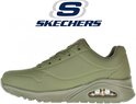 Groene Skechers Uno sneaker met vetersluiting en zichtbare air unit in de zool.