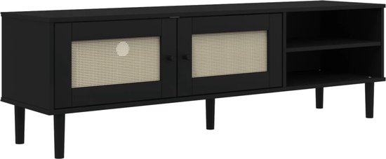 vidaXL - Tv-meubel - SENJA - 158x40x49 - cm - rattan-look - massief - grenen - zwart