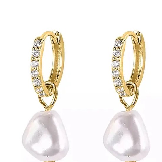 Boucles d'oreilles Perles Avec Strass - Argent 925 - Plaqué Or
