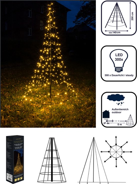 Galaxy LED Kerstboom voor buiten inclusief mast - 200 cm hoog - 300 LEDs - Warm wit - 