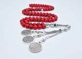 Tasbih 99 Perles Natuursteen "Howlite Rouge" - Avec pompon Métal -Tasbeeh diamètre du grain 8 mm - Modèle6 - Un cadeau pour la Fête des Mères et la Vaderdag