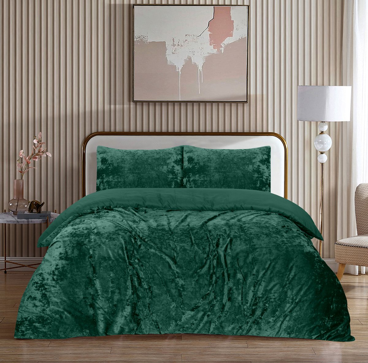 Skylark - Iced Crushed Velvet dekbedovertrekset - Tweepersoons - 200x220 + 2 kussenslopen 60x70 – Groen