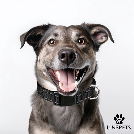 Lunspets Halsband hond - Hondenhalsband - Hondenriem - Reflecterend - Zwart - Waterdicht - Oersterk - Geschikt voor iedere hondenriem - voor Grote honden - Maat L - Lunspets