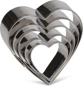 Hart Uitsteekvormen Set - 5 Hartjes - RVS metaal uitstekers - Koekjes bakken met Liefde - Valentijn