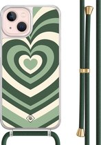 Casimoda® hoesje met groen koord - Geschikt voor iPhone 13 - Hart Swirl Groen - Afneembaar koord - TPU/acryl - Groen