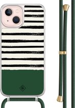 Casimoda® hoesje met groen koord - Geschikt voor iPhone 13 - Green Stripes - Afneembaar koord - TPU/acryl - Groen