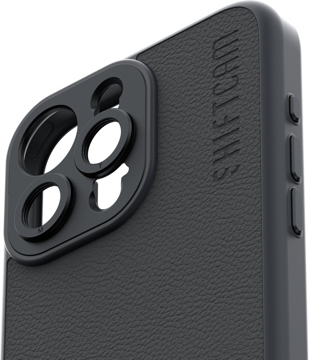 ShiftCam iPhone 15 Pro Max case - hardcase telefoonhoesje voor LensUltra lenzen - vegan leer - krasvrij - waterbestendig - stootvast - geschikt voor iPhone 15 Pro Max - antraciet