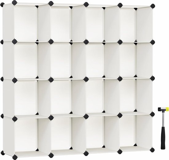 Signatu Home Opbergkast met 16 blokjes - modulaire organizer - kunststof rek, kastscheider - schoenenopslag - crèmewit - 31 x 153 x 153 cm
