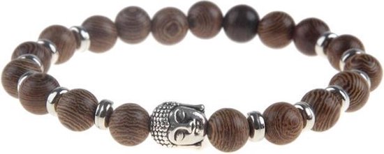 Fako Bijoux® - Buddha Armband - Hout - Ring - Zilverkleurig