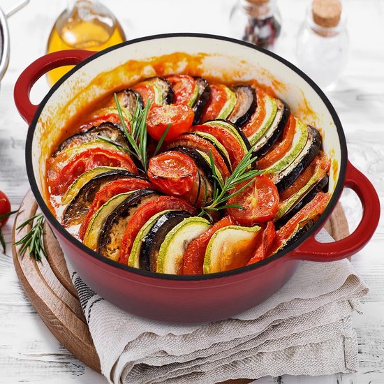 Gietijzeren pan 26 cm 4,7 L geëmailleerd - stoofpan met deksel inductie - gietijzeren braadpan pan brood bakken - cocotte emaille - braadpan - broodbakpan