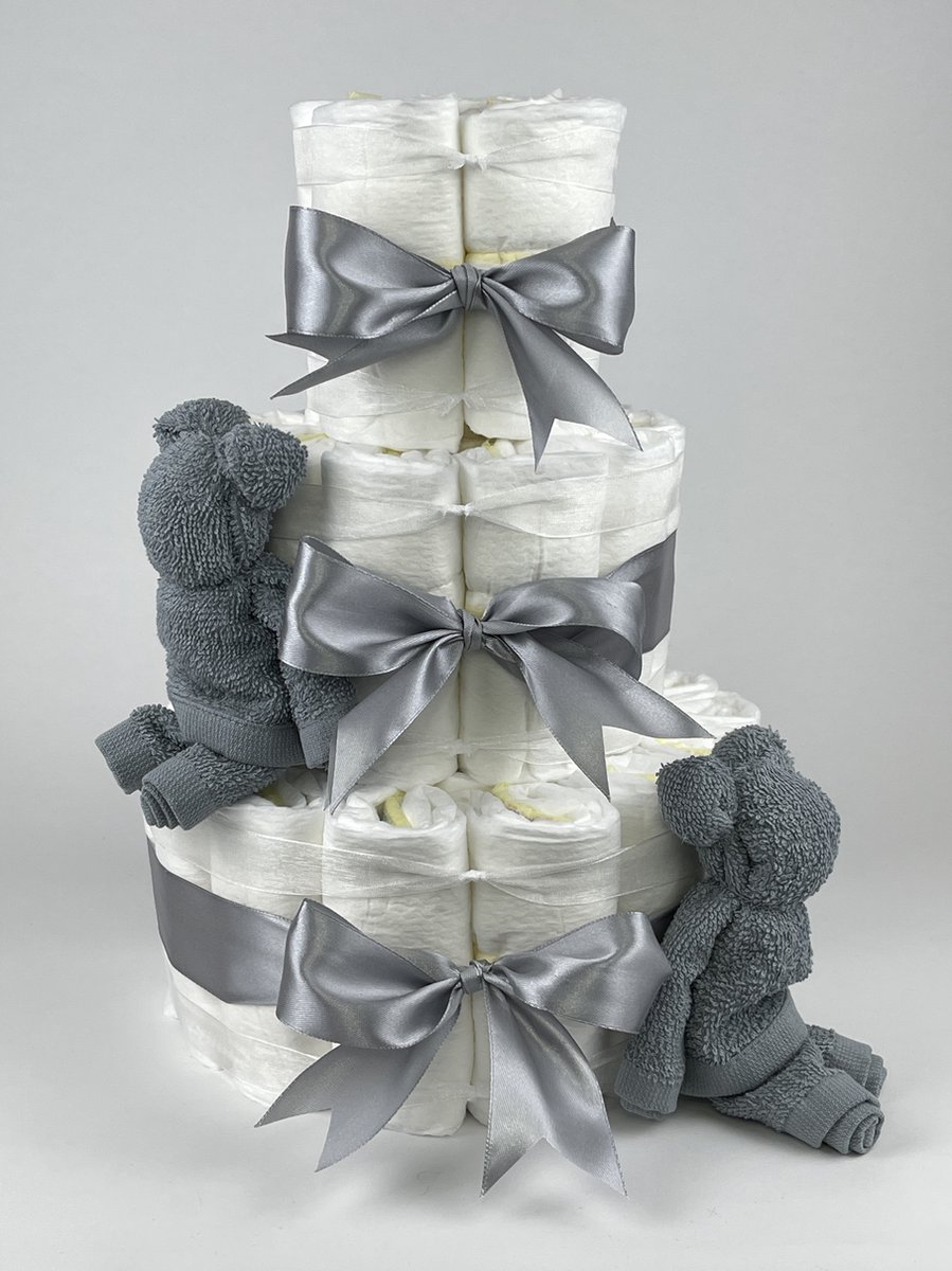 Goedkoopste Chouette-Chouette | Luiertaart Neutraal | Kraamcadeau | Geboorte Jongen Meisje | Babyshower | Beren Grey-Blue - Grijs