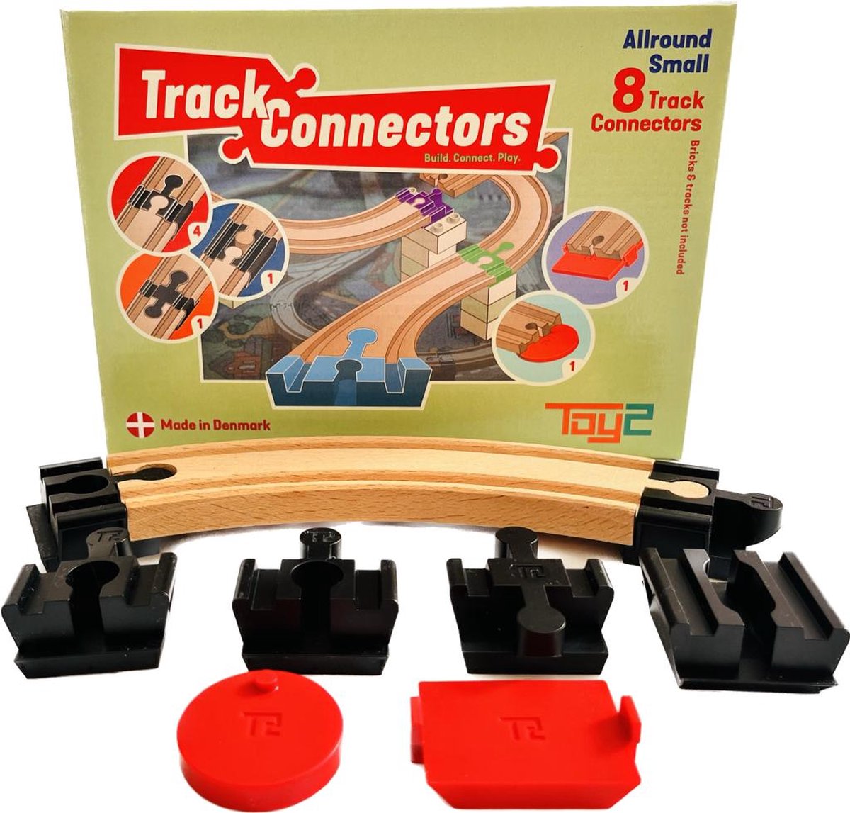 Toy2 Allround Small Track Connectors Treinbaanonderdelen - Houten Treinbaan - geschikt voor DUPLO©, HUBELINO, BioBuddi, Hape, BRIO©, IKEA