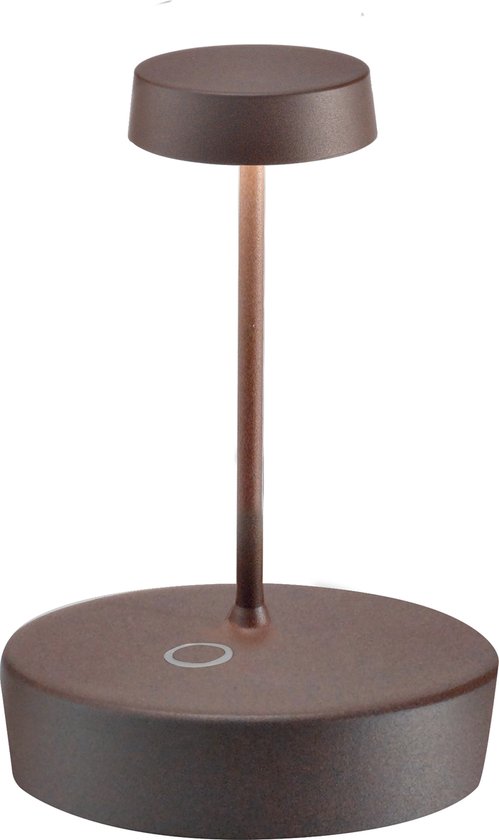 Zafferano Swap Mini Tafellamp - Oplaadbare Buitenlamp Roest Bruin - IP65 Spatwaterdicht - Bureaulamp Snoerloos - Dimbare LED Lamp - Tuinlamp met Draadloos Oplaadstation - 14,8 cm x Ø 10cm