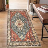Boho Tribal Tapijt, Loper, 60 X 130 Cm, Bohemian Distressed Kunstwol Antislip Wasbaar Laagpolig Vloermat Voor Keuken Bijkeuken Entree Badkamer Rood