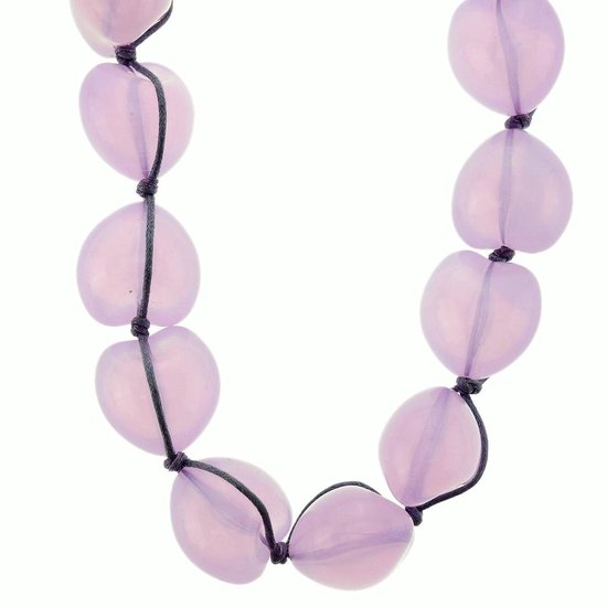 Behave Long collier en corde et ruban lilas avec perles en forme de cœur