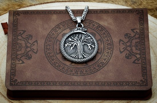 Heren ketting, levensboom hanger ketting, vintage gothic viking wereld boom roestvrij stalen ketting, zwart, 70, 60